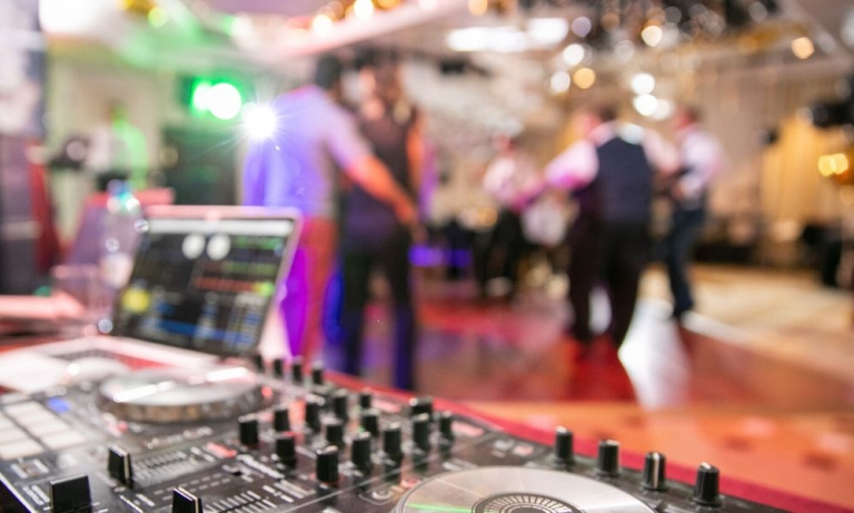 A DJ's mix table at a party.